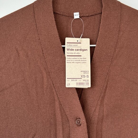 MUJI wide cardigan, Organic Cotton wool, Brick brown red, NWT, XS-S oversize - Picture 2 of 9
